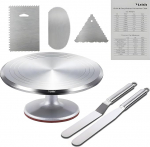 Yizish Rotating Cake Plate, Aluminium Alloy, 31 cm, Rotating Cake Decoration Sets with 2 Ice Spatulas and 3 Dough Scrapers, Stainless Steel for Baking, Pastries and Mother's Day