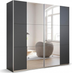 Rauch M&ouml;bel Kronach Sliding Door Wardrobe, 2 Doors, Metallic Grey, Black, with 2 Mirrors, Includes Basic Accessory Pack of 2 Clothes Rails and 2 Shelves, 218 x 210 x 59 cm (W x H x D)