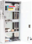 Relaxdays Large Medicine Cabinet, 57 x 27 x 12 cm, Stainless Steel, Lockable, 4 Shelves, With Frosted Glass Door, Silver