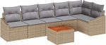 Rantry 7-teiliges Garten Sofa Set mit Kissen Beige Poly Rattan Akazie Gartenlounge Model3347840