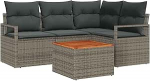 5-teiliges Garten Sofa Set mit Kissen Grau Poly Rattan Akazie, 2-Sitzer Garten Sofa mit Kissen Grau Poly Rattan Gartenlounge Model3347699