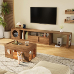 BXEYXE TV kabinet + kohvilaud, elutoa kombineeritud m&ouml;&ouml;blikomplekt, multifunktsionaalne p&ouml;&ouml;rlev TV kabinet, lemmikloomade m&ouml;&ouml;bel, p&auml;hklipuust m&ouml;&ouml;blikomplekt