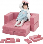 MeMoreCool Kids Diivan Corduroy Fold-Out Foam Diivan Modulaarne Mini Diivan lasteaia ja magamistoa m&ouml;&ouml;bel Pink
