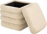 WOLTU Stool koos hoiuruumiga elutuppa magamistoas koridoris kokkupandav istekuubik polsterdatud Teddy Fleece beež