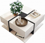 HAINEW Modernne kohvilaud Ruudukujuline funktsionaalne kohvilaud 4 sahtli ja alumise hoiuruumiga, elutoa laud, diivanilaud, kohvilaud, puidust k&uuml;ljelaud (valge - k&otilde;rgl&auml;ikega)