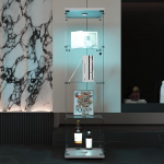 Teahutty klaasist vitriinkapp 4 riiuliga, LED klaasist hoiukapp jalamil, klaasist kapp 1 ukse ja lukuga, magamistuppa, karastatud klaasist, 36,5 x 42,5 x 164 cm (valge, 1 uks + 4 tasandit + LED)