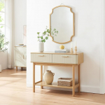 [en.casa] Konsolentisch schmal Ferrersp Flurtisch mit 2 Schubladen geriffelt rechteckig Ablagetisch Holzgestell 100 x 40 x 80 cm Eicheoptik/Sandfarben