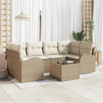 Rantry 7-teiliges Garten Sofa Set mit Kissen Beige Poly Rattan Gartenlounge Model3345941