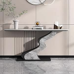 Nordic Konsolentisch, leichte Luxus-Felsplatte mit mehrschichtigem lackiertem Metallrahmen, abgerundete Ecken f&uuml;r Flur, Schlafzimmer, Wohnzimmer, Foyer