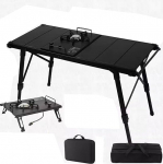 Kaasaskantav alumiiniumist kokkupandav laud reguleeritava k&otilde;rgusega ja IGT pliidiga - ideaalne piknikupidude ja bankettide jaoks - must