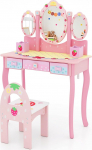 DREAMADE Children's Dressing Table with Stool & Accessories, Princess Dressing Table with Folding Mirror & 3 Drawers, Dressing Table for Children Girls (Pink)