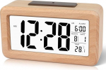 PINGHE digital alarm clock with large LCD display, date and temperature display with snooze and night light function for children, home, bedroom and office