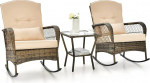 FANTASK 3-Piece Rattan Balcony Set, Garden Furniture Set with Rocking Chairs and Table, Patio Furniture for Garden Balcony, Beige