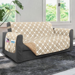 Elegant Comfort Quilted Furniture Protectors Solid and Printed Design Reversible Slipcovers Featuring Elastic Straps and Smart Pockets Great for Pets, Kids and More, Bloomingdale Sofa, Cream/Taupe