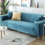 Luxury Velvet Sofa Slipcover 2-3-4 Seater Soft Plush Sofa Protector Stretch Armrest Sofa Cover Water Resistant Furniture Protector Blue 3 Seater 190-220 cm