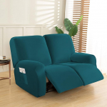 Mingfuxin Reclining Love Seat Slipcover, 6-Piece Velvet Stretch Loveseat Recliner Sofa Covers, Soft Plush 2-Seater Reclining Sofa Couch Slipcovers (Recliner Loveseat, Emerald Green)