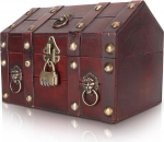 Gugxiom Wooden Treasure Chest with Combination Lock, Handmade Decorative Box, Vintage Wooden Box for Jewellery Storage, Desk Storage, Pirate Decoration (Vintage Red)