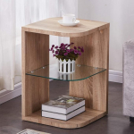 GOLDFAN Side Table Round Wood Small Coffee Table Modern Living Room Table Bedside Table Glass for Living Room Bedroom Light Brown