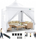 Tooluck Folding Gazebo, veekindel, stabiilne, talvekindel, 2.0, v&auml;ljas kokkupandav aiapidu telk, UV kaitse 50+, reguleeritav 3 k&otilde;rgusele, 4 k&uuml;lgpaneeli ja 4 liivakotiga, valge