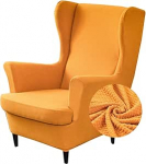 Highdi 2-osaline Jacquard-kangast kootud kangas Wing Chair Cover, tugitooli visked, Wing Chair kaitsvad katted, elastne tooli kate koos k&auml;etoega, k&otilde;rge seljatoega, universaalne (kollane)