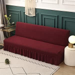 Odot Sofabezug 3/2/1 Sitzer Ohne Armlehne mit Rock, Jacquard &Uuml;berzug Keine Armlehnen Sofa&uuml;berwurf, Einstellbar Stretch Sofabett&uuml;berzug, Antirutsch Sofa &Uuml;berzug (L(190-230cm),Weinrot)
