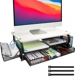 Ergonoomiline monitori statiiv 30 kg / 66 lbs multifunktsionaalne monitorile / printerile / failidele, eriti lai v&otilde;rkriiul + 3 kaablihoidikut, monitoride statiiv kodukontorile ja &otilde;ppet&ouml;&ouml;le / kontorile, valge