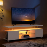 LED TV kapp, 130 cm, kaasaegne TV Lowboard LED valgustuse ja hoiuruumiga, TV statiiv elutuppa, kuni 60-tollise teleri jaoks, valge v&auml;rviga