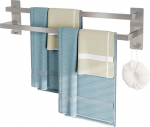 SUS304 Double Towel Rail No Drilling 60 cm koos konksuga Harjatud roostevabast terasest r&auml;tikuhoidja Stick Vastupidav ja stabiilne seinale paigaldatav k&uuml;laliste r&auml;tikuhoidja magamistoas, vannitoas, k&ouml;&ouml;gis h&otilde;bedane