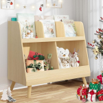 LUE BONA laste riiul, raamaturiiul, hoiuriiul lastele, seisev riiul, 2 tasandit avatud hoiuruumi, t&auml;ispuidust jalad, 32 x 82 x 69 cm, naturaalne puidu v&auml;rvus