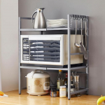 Laiendatav mikrolaineahju ahjuriiuli, teleskoopiline k&ouml;&ouml;gikontori hoiustamise korraldaja 6 konksuga, vabalt seisev reguleeritav v&uuml;rtsiriiul, raskeveokite statiiv, pagaririiul, poti ja