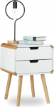 Relaxdays Bedside Table with 2 Drawers, Wooden Nightstand, Compact Bedroom Dresser, HxWxD: 50 x 40 x 40 cm, White