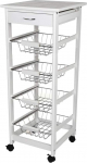 BAKAJI Ruumis&auml;&auml;stlik valge MDF puidust k&ouml;&ouml;gik&auml;ru 4 terasest puuviljakorvi, sahtli, plaaditud lauaplaadi ja 4 360 kraadi p&ouml;&ouml;rlevate ratastega, 37 x 82 cm.