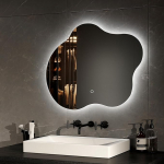 EMKE Vannitoa peegel LED-valgustitega 500x600mm ebaregulaarne kuju Valgustatud raamita vannitoa peegel taustavalgustusega meigituba peegel koos demisteriga, h&auml;marusega ja 3 v&auml;rviga