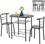 GIANTEX 3-osaline s&ouml;&ouml;gilaud koos 2 tooliga, s&ouml;&ouml;gitoa komplekt, v&auml;ike k&ouml;&ouml;gilaud 2 inimesele, s&ouml;&ouml;gilaud koos riiuliga, bistro komplekt, ruumi kokkuhoid (soliidne must)