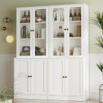 VOWNER 5-korruseline raamaturiiul klaasustega, 180 cm vitriinkapp, k&ouml;&ouml;gikapp, k&ouml;&ouml;gikapp, k&otilde;rge kapp, buffetkapp k&ouml;&ouml;ki, elutuppa, s&ouml;&ouml;gituppa, A (valge, 2 tk)