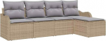 5-teiliges Garten-Sofa-Set mit Kissen Beige Poly Rattan, 2-Sitzer Garten-Sofa mit Stauraum und Kissen Beige Poly Rattan Gartenlounge Model3354329