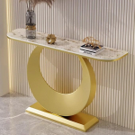 Generisch Schmaler Konsolentisch im Industriestil, Halbmond-Sofatisch f&uuml;r den Eingangsbereich mit Metallfu&szlig;, Akzenttisch f&uuml;r den Flur f&uuml;r Eingang, Wohnzimmer, Foyer - Gold A, 150 cm