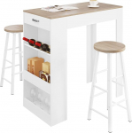 WOLTU Dining Room Set, Bar Table with Bar Stool Set, Bar Table Set with Wine Rack, Kitchen Table with 1 Drawer, Bistro Table for Kitchen, Dining Room, Bistro, White + Wood Look
