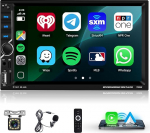 Podofo 2 DIN autoraadio juhtmevaba Carplay Android auto, 7-tolline puutetundlik raadio Bluetooth 5.0 FM roolijuhtimine Airplay tagurduskaamera EQ USB