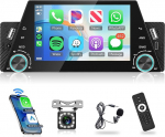 Traadita Carplay autoraadio 1 DIN Androidiga auto Bluetooth Hands-Free komplekt 5-tolline autoraadio Android/iOS Mirror Link Bluetooth FM raadio USB/AUX/Type C/DVR koos tagurduskaameraga Kaugjuhtimispuldiga