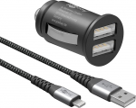 goobay 64804 Kahe USB-pordi autolaadija USB-sigaretis&uuml;&uuml;taja adapter 12 V / 24 V auto mini USB adapter autolaadija USB A autolaadija 15,5 W koos 1 m Lightning-kaabliga mustana
