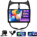 Roinvou 8 Core 4+64G autoraadio Peugeot 206 206cc/Citroen C2 2001-2016 Android koos Carplay Android Car 9-tolline puuteekraaniga raadio koos GPS Bluetooth WiFi FM/RDS 32EQ DSP 59UI SWC tagantvaate kaameraga