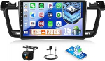 CAMECHO 6+128G 8-tuumaline Android 15 autoraadio Peugeot 508 2012-2016, 9-tolline navigatsiooniraadio Bluetooth, GPS, WiFi, Wireless Carplay, Android Car, FM/RDS 32EQ DSP Mirror Link + tagurduskaamera