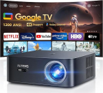 Nutikas projektor 4K 1200 ANSI/Google TV: Netflix Official, Autofookus Keystone Correction Projector, WiFi6 Bluetooth, h&auml;&auml;ljuhtimine, 1080P Full HD LED-projektor, katusepaigaldusega, 300-tolline kodu jaoks.