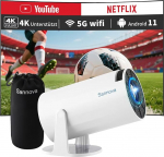 Sannova Mini projektor 1080P toega, 5G WiFi, 200 ANSI, Android 11, automaatne keystone korrektsioon, 180&deg; p&ouml;&ouml;ramisfunktsioon - kaasaskantav nutikas kodukino projektor koos p&otilde;rutuskindla kandekotiga