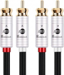 BOAACOUSTIC JIB Audiophile RCA kaabel High End 2 RCA kuni 2 RCA Stereo Audio kaabel 2 x RCA kuni 2 x RCA HiFi s&uuml;steemi v&otilde;imendi CD-le (1,5 m, must)