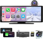 CARPURIDE juhtmeta Carplay & Android auto koos Dash Camiga - 10,26-tolline HD IPS puuteekraan autole, 4K esikaamera ja juhtmega 1080P tagakaamera, loop-salvestus, Bluetooth audio, Mirror Link, GPS, Siri