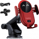 Intelligentne auto traadita laadija mobiiltelefoni hoidja, mobiiltelefoni hoidja auto laadimisfunktsiooniga, 360 &deg; p&ouml;&ouml;rlev armatuurlaua traadita laadija, automaatne klamber mobiiltelefoni hoidja autole (punane)