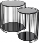 KARE Design Side Table Wire Double Black Set of 2 Modern Steel Glass Gift Idea Sofa Round Bedside Table Room Decor Home Decor Living Room Office 46 x 45 x 45 cm 43 x 33 x 33 cm (H x W x D)
