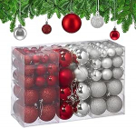 Relaxdays j&otilde;ulukujukate komplekt 100, j&otilde;ulukaunistus, matt, l&auml;ikiv, glitter, j&otilde;ulukuusekujukate l&auml;bim&otilde;&otilde;t 3, 4 & 6 cm, h&otilde;bedane/punane.